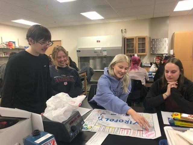 Students playing games in class.